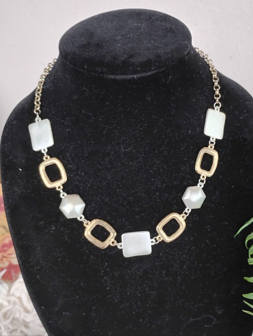 Gold & Pearl-Tone Geometric Link Necklace